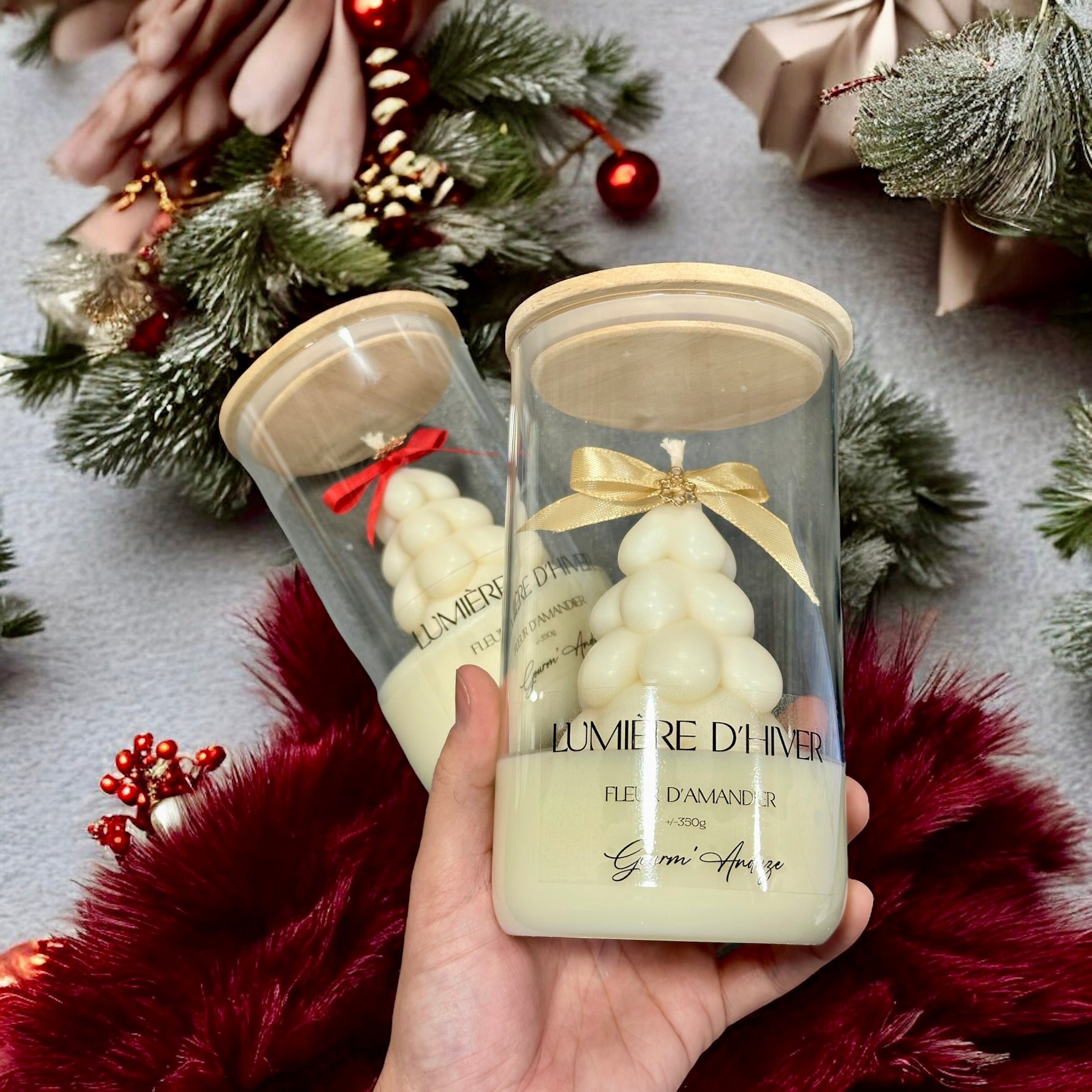 Bougie sapin contenant verre et bois